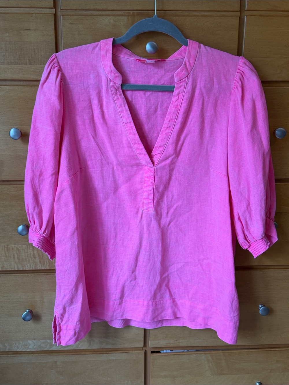 Lilly Pulitzer Bright Pink Split Neck Top EUC 8